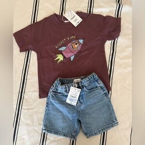 NWT Zara ANIMAL PRINT T-SHIRT + SKATER DENIM SHORTS set SIZE 5T